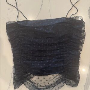 Reformation Amber Black Polka Dot Ruched Top